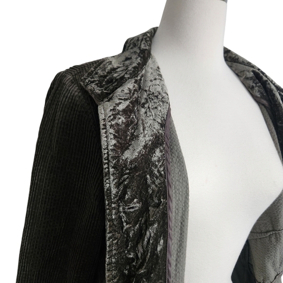 EUC J.JILL OLIVE GREEN PREPPY CORDUROY PEPLUM BACK MANDARIN COLLAR CHORE COAT LT - Picture 5 of 13